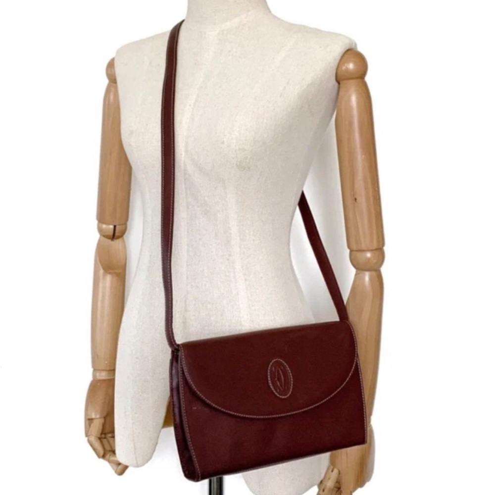 AUTHENTIC Cartier Shoulder Bag Burgundy Leather Crossbody Bag or clutch with COA - Picture 12 of 13